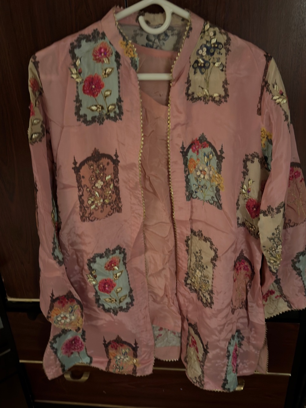 Women's Pink Floral Embroidered Bomber Jacket